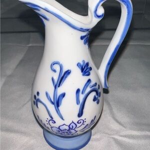 Delft style blue and white small pitcher vase